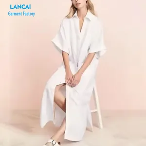 New Fashion Custom Casual Women Maxi With Buttons Slit Bottom Summer Dress Elegant Fashion Design