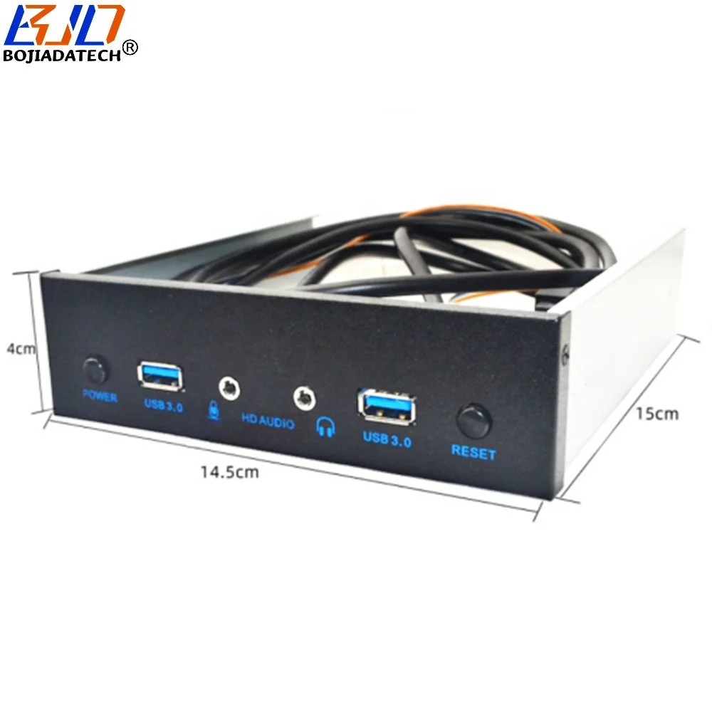 5.25" Desktop Front Panel With 2 USB 3.0 Type-A + 3.5MM HD Audio Earphone Port + Power Reset Button for PC Computer Case