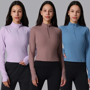 Women's Custom Half-Zip Active Tops Long Sleeves Fitted Running Fitness Ladies T-Shirt Breathable Slimming Gym Yoga Sports Top
