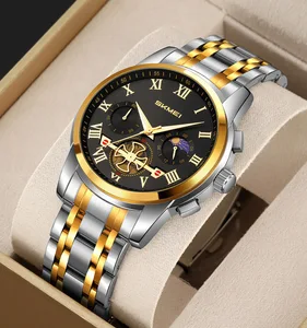 Quality SKMEI 9394 Stainless Steel Strap Phase Moon Glass Waterproof 30 Meters Fashion Business Men's Analog Quartz Watch 41mm