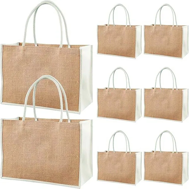 Accept Custom Order Jute Shopping Bags for DIY Crafts, Wedding, Bridesmaid (32 x 22 x 13 cm), beige