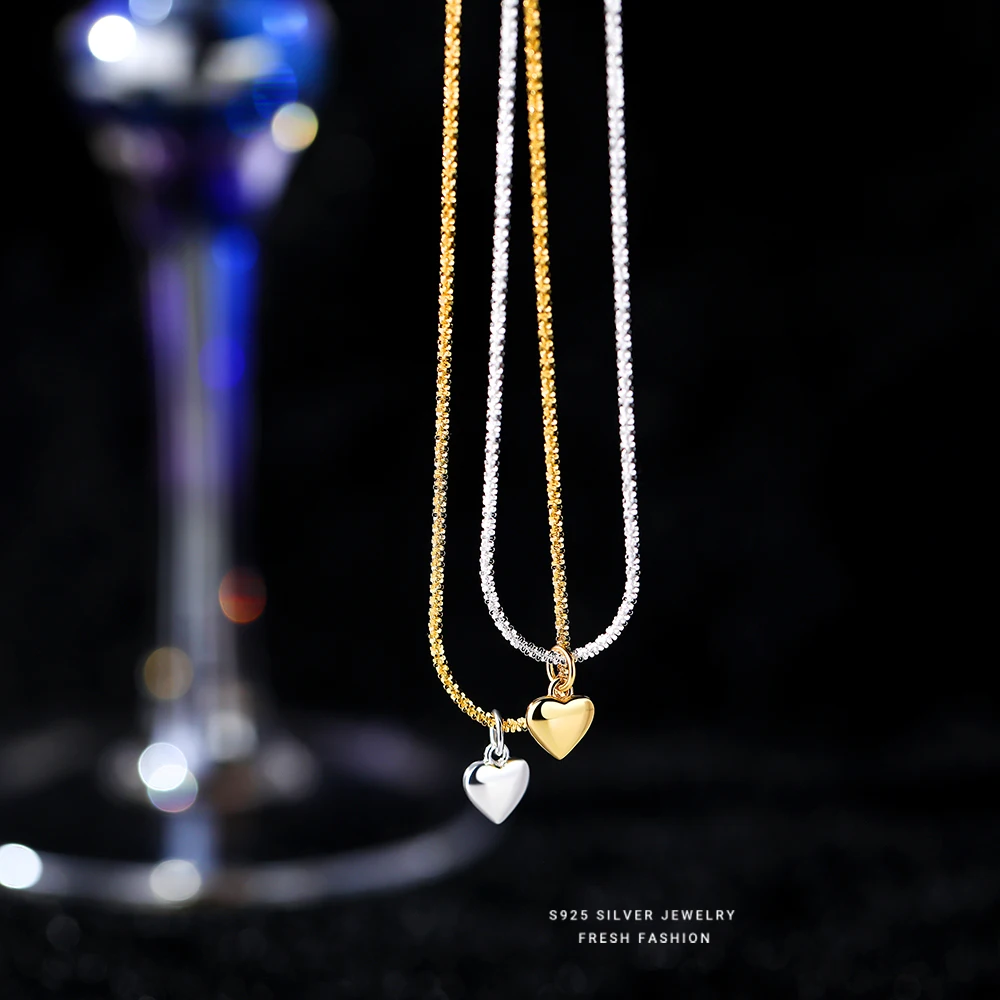 Trending Two Tone Color Plating Necklace Jewelry 925 Sterling Silver Shine Chain Heart Pendant Necklace for Women