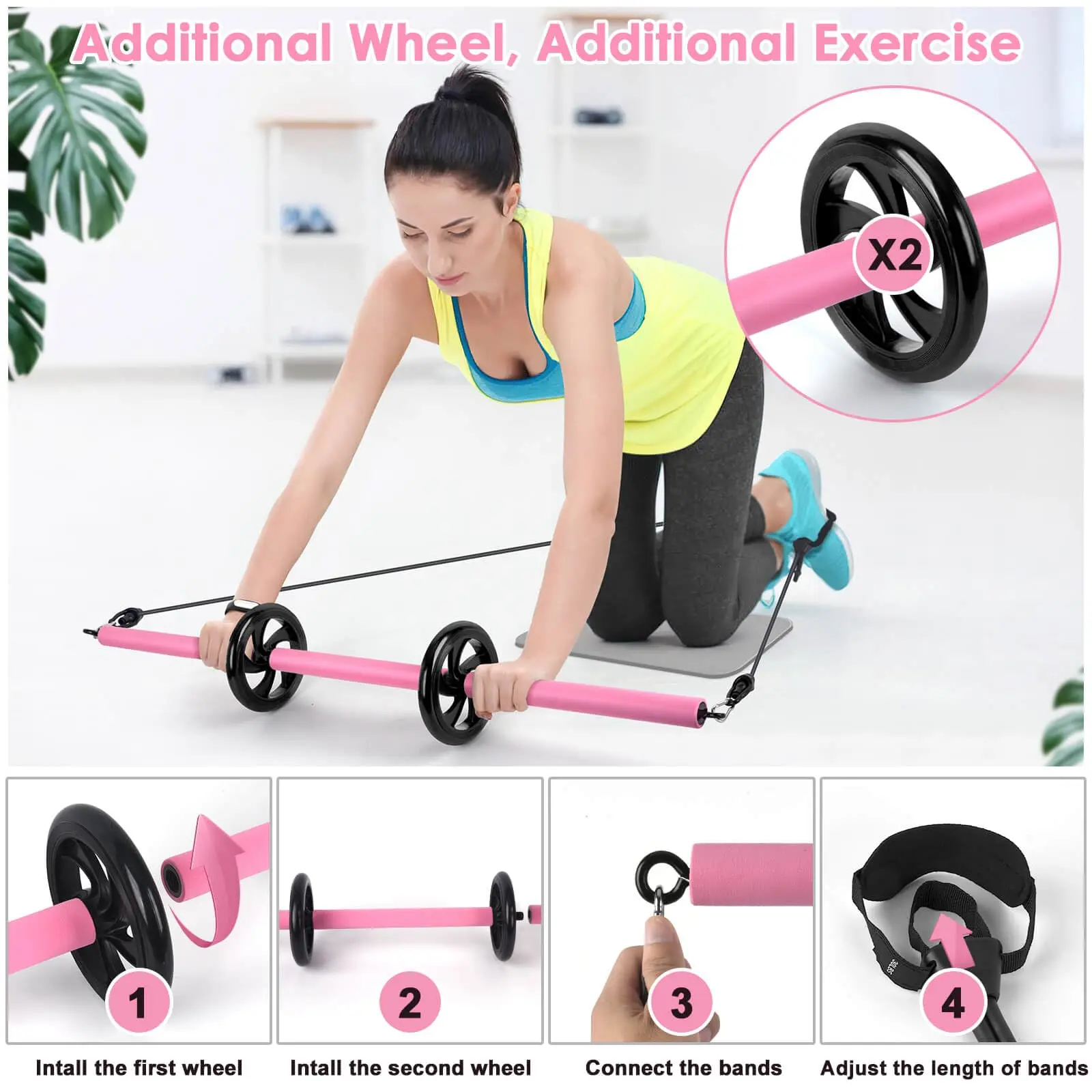 odm pilates bar kit with ab wheel knee matadjustable 3 section pilates bar with 4 resistance bands for home gym-5