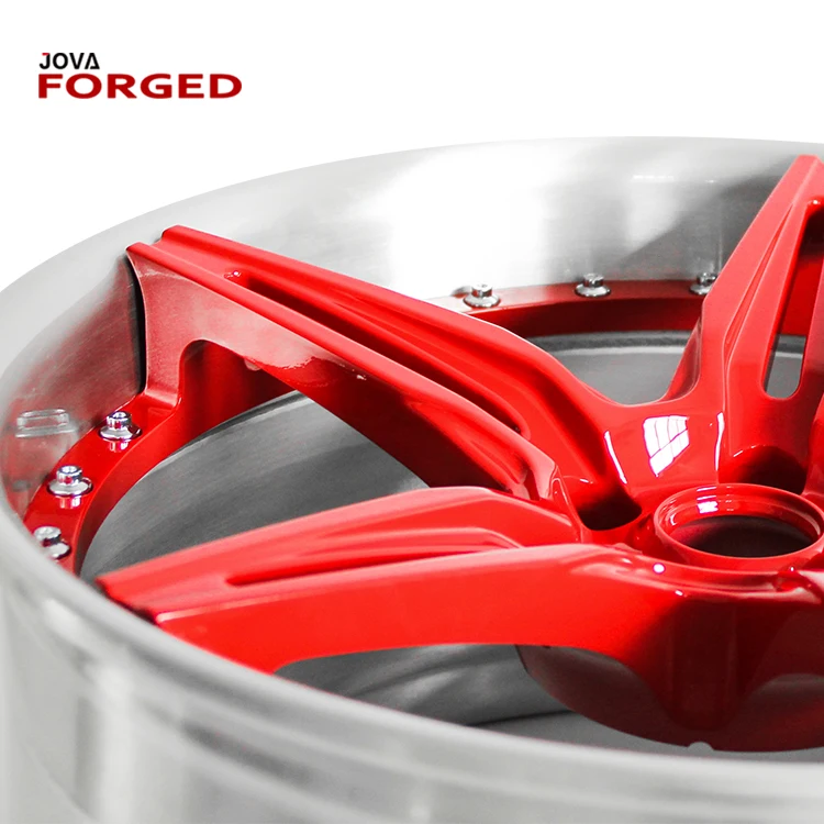 JOVA High Performance Silver and Red Rims 22x10 22x11 22x12 5 Star 2 Peace Forged Wheels