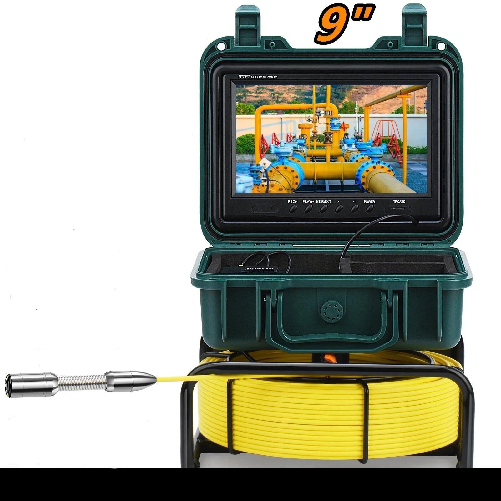 Sewer Camera 9Inch HD 1080P Screen 23MM Camera Head Pipe Camera Inspection 16GB DVR Video Recording 20M/30M/40M/50M 