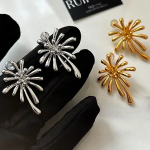 New High-quality Trendy Firework-shaped Vintage Rhodium Plated Stud Earrings for Women Perfect As a New Year's Gift