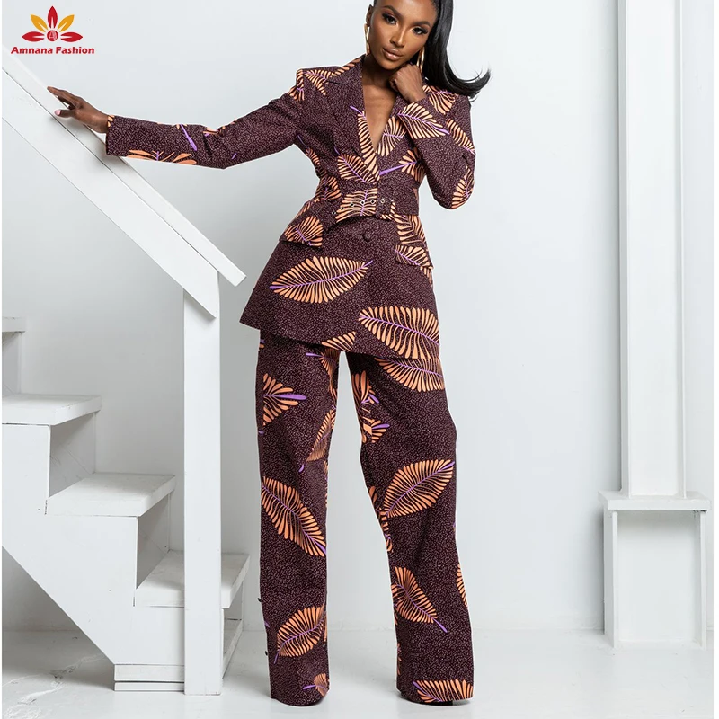 Double Breasted African Ankara Print Blazer With Detachable Belt and popular Pants Set - Olaa