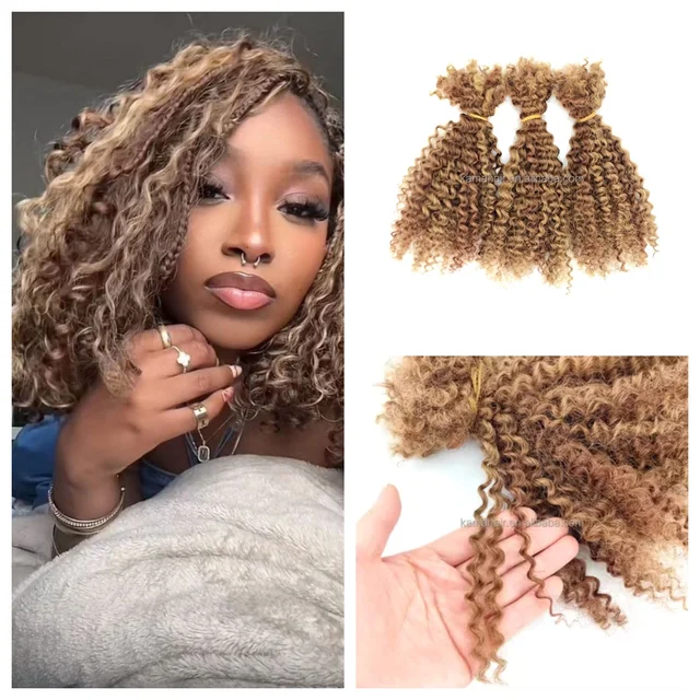 KAMA Mixed Color Brazilian Remy Afro Kinky Bulk Human Hair Extensions Chemical-Free 50g/100g Machine Double Weft Permable