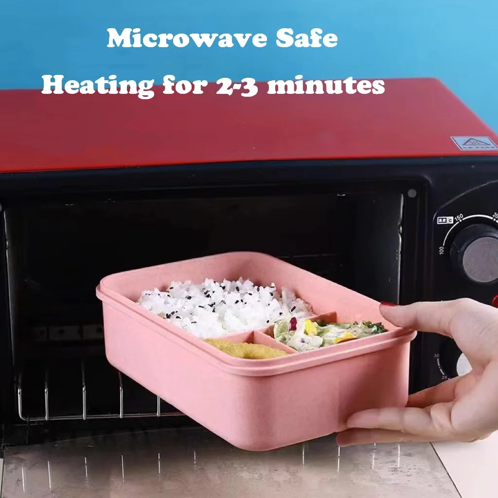 Microwave Safe Wheat Straw Bento Lunch Box Three Grids Food Container