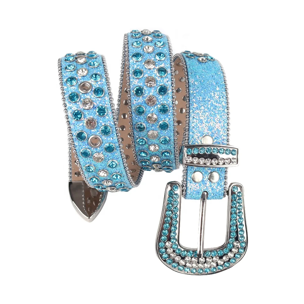 KUOKUO Qqiao Shiny Gold Rhinestone Women'S Belt Cowboy Western Studded  Diamond Designer Belts Men (Belt Length : 46inch(waist 36-38), Color :  MULTI)