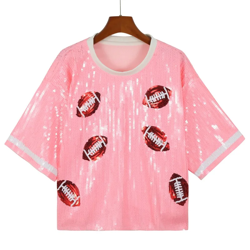 Women's Game Day Sequin Jersey Dress in Black Blue Red Green T-Shirt Style