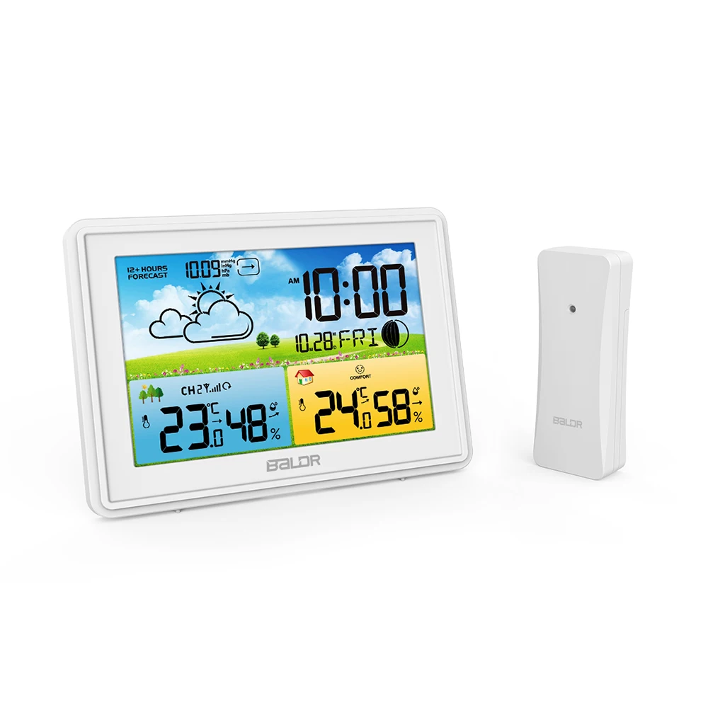 BALDR Digital Weather Station Temperature and Humidity Sensor Alarm Clock Weather Forecast Indoor Outdoor Meteorological
