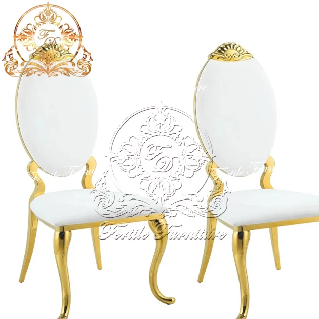 King Throne Аренда белого цвета из искусственной кожи золотого цвета из нержавеющей стали обеденный стул для свадебного банкета