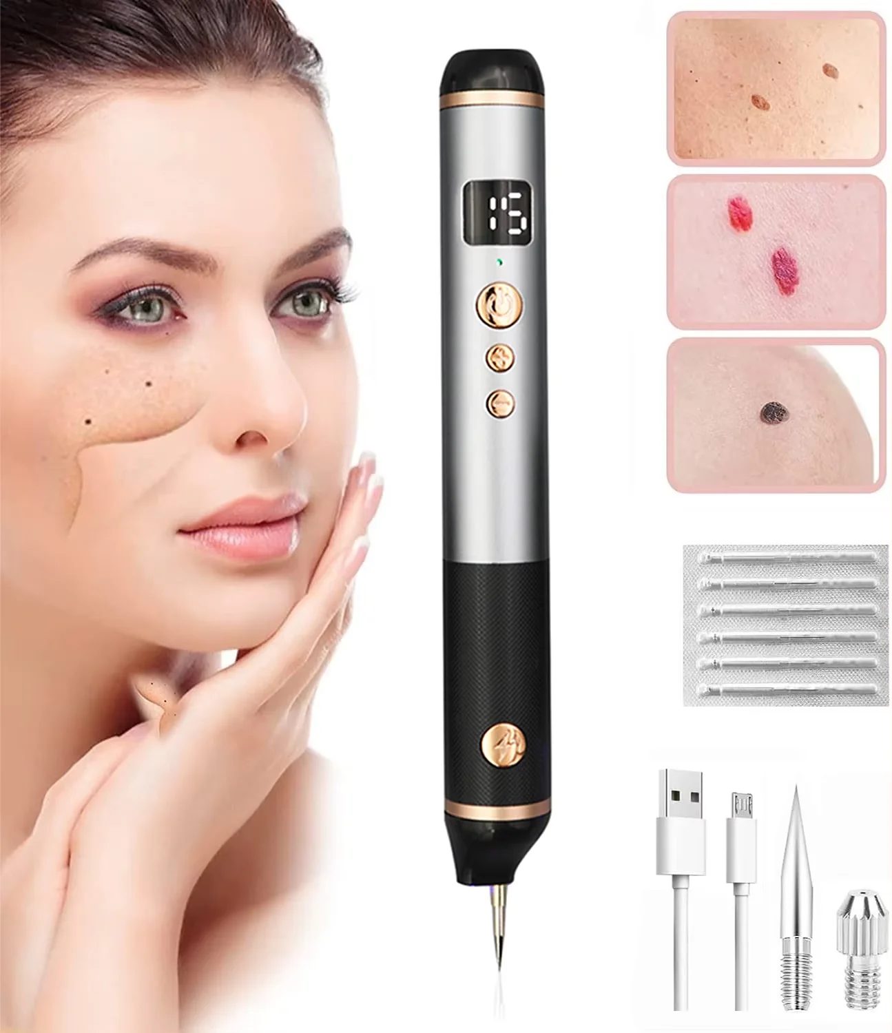 15-Level Painless Plasma Pen Cauterizer Tag Removal Electrocautery Skin Eraser for Face Wart Papilloma Mole Pen
