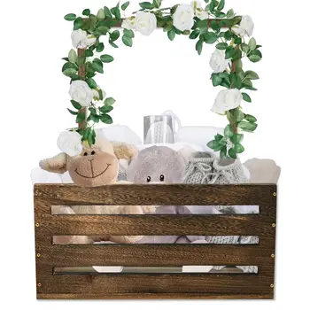 Eco-friendly Wholesales Customization Baby Gift Basket Burnt Paulownia Wooden Baby Shower Crate Closet