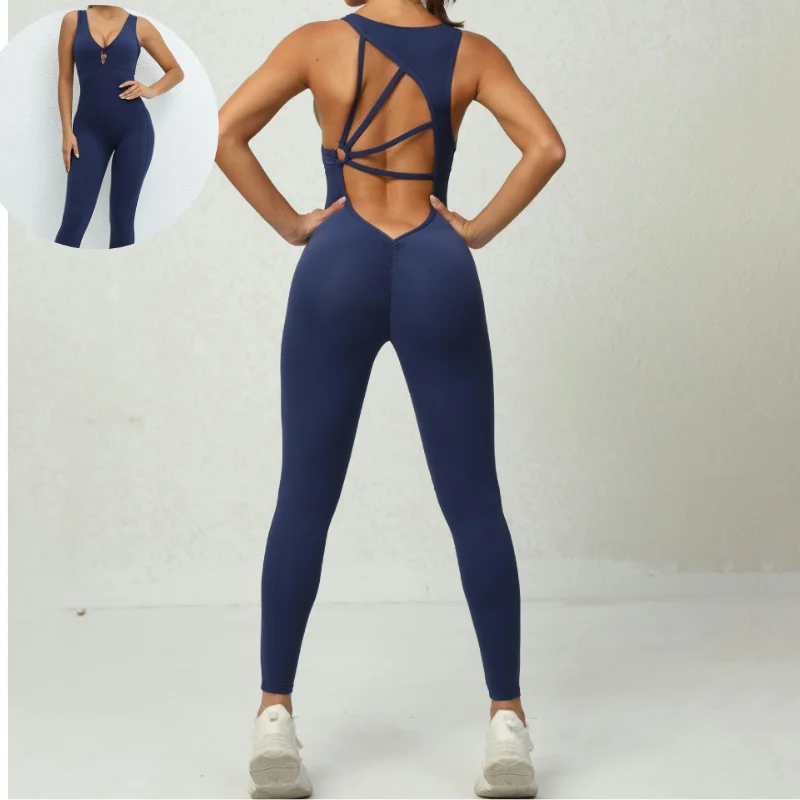 Großhandel Atmungsaktive Yoga Leggings Benutzerdefinierte Frauen Fitness Gym Bodysuits Einteiliger Scrunch Workout Romper Yoga Overall Für Frauen