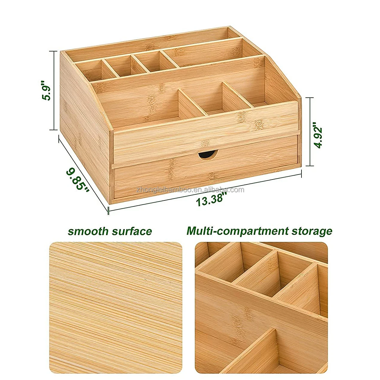 Multifunctional Bamboo Wood Desk Organizer With Drawer Desktop File ...