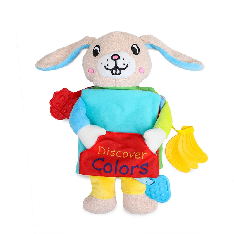 B076A Plush Rabbit Discover Colors Soft Baby Cloth Book With Teether