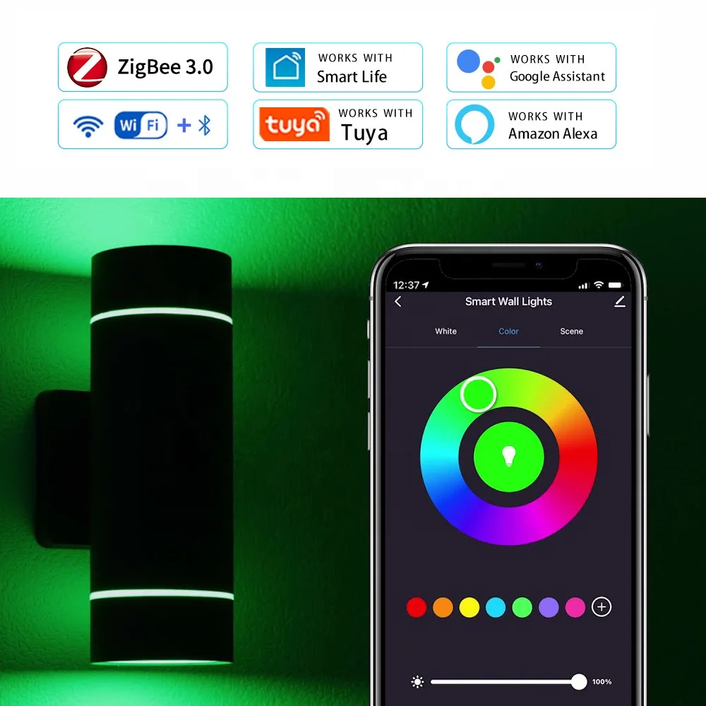 Умный Уличный настенный светильник с Wi-Fi водонепроницаемый точечный cob регулируемой яркостью и управлением через приложение наружная лампа изменением цвета RGB вверх вниз