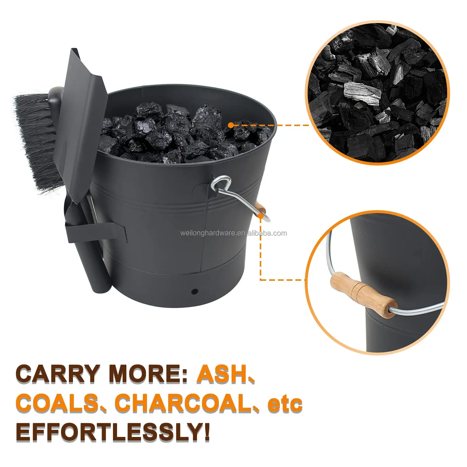 1.5 Gallon Mini Ash Bucket With Lid Shovel & Broom Coal Bucket For Fireplace Tool Set Fire Pits