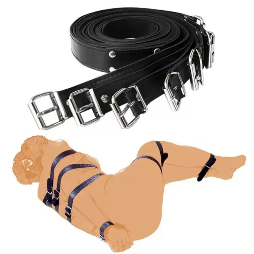 7 PCS/Set Body Combination Restraint Leather Belt Adults BDSM Sex Toys for Woman Bondage Restraint Straps SM Binding Kit Black%