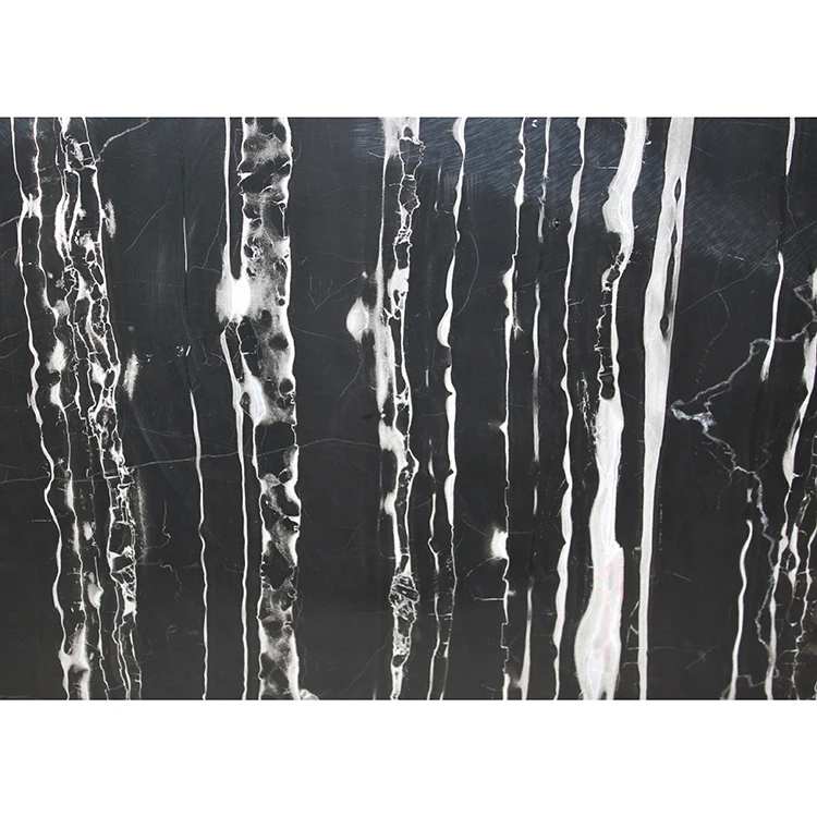 Polished natural stone tiles Chinese  black marble with sliver vein price for decoration
