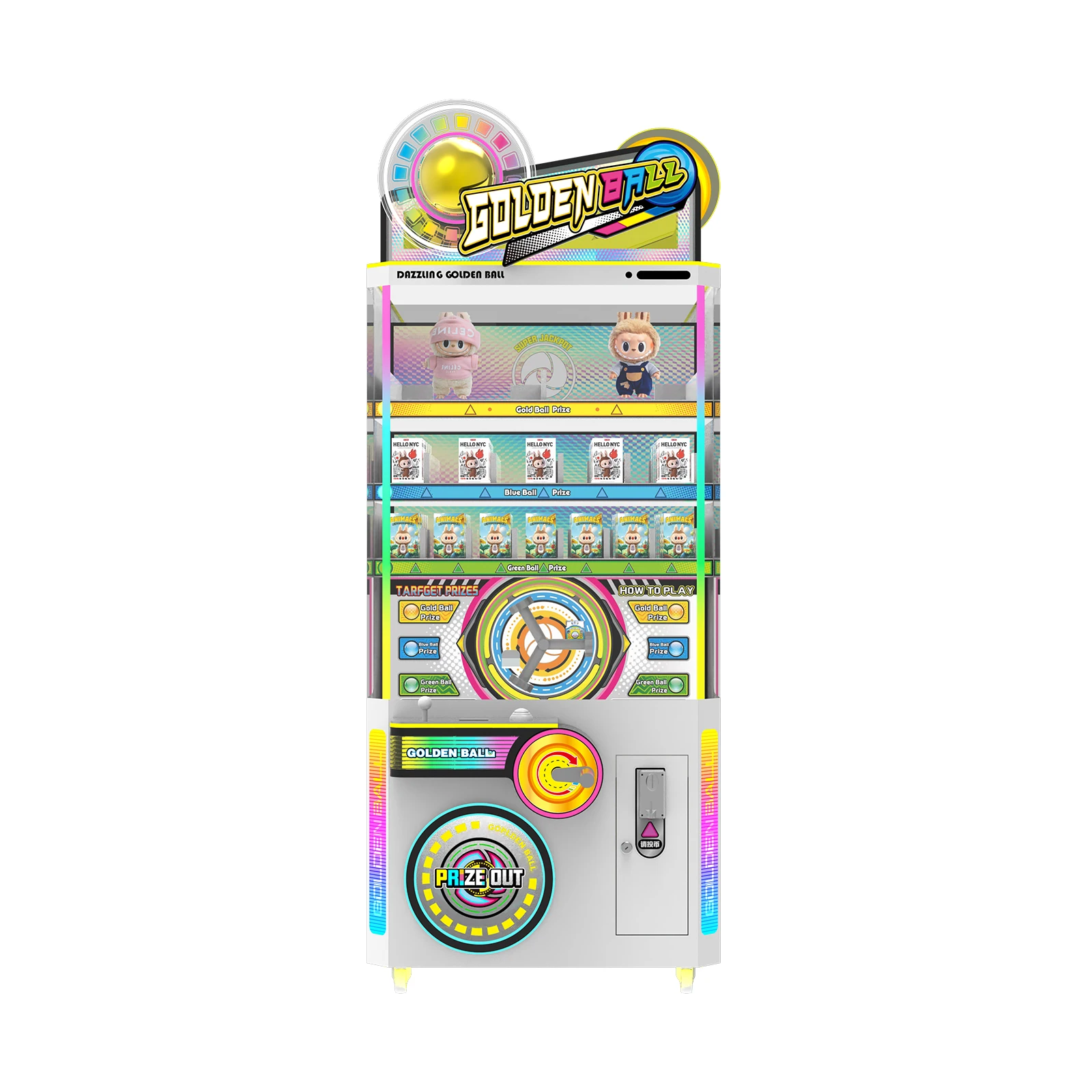 DOZIYU Gouden Bal-prijsmachine, cadeaumachine, balvalmachine, kleine speelgoedautomaat, munten- of fichesgevoerde automaat