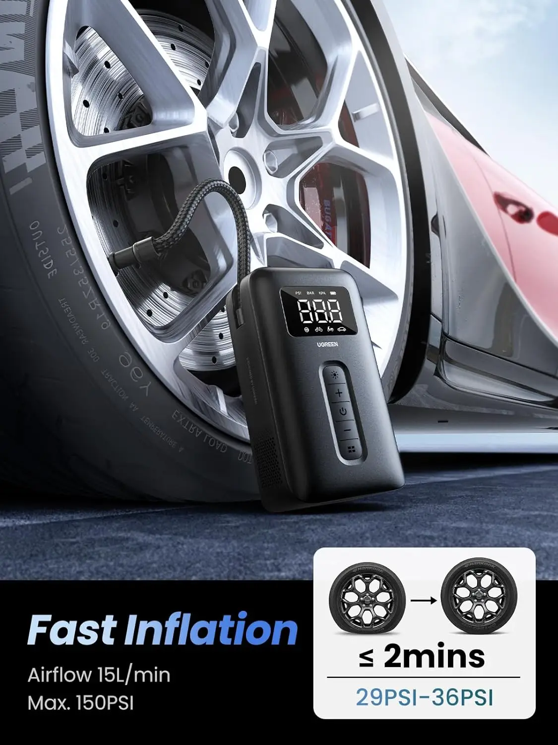 Portable Cordless Tire Inflator - 150 PSI Air Compressor For Car, Bike, Balls (4000mAh Battery, Auto Shut-Off)