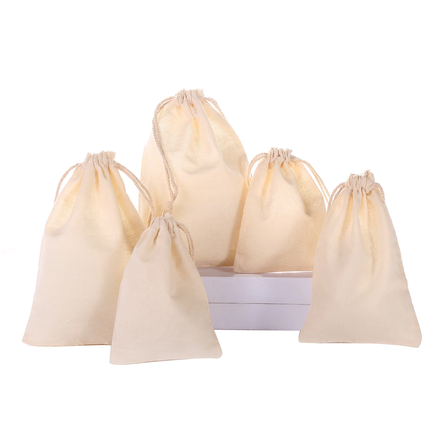 Cotton Drawstring Bags White Organic Cotton Bags YIWU Communication Recyclable with Logo and Drawstring Customization Acceptable