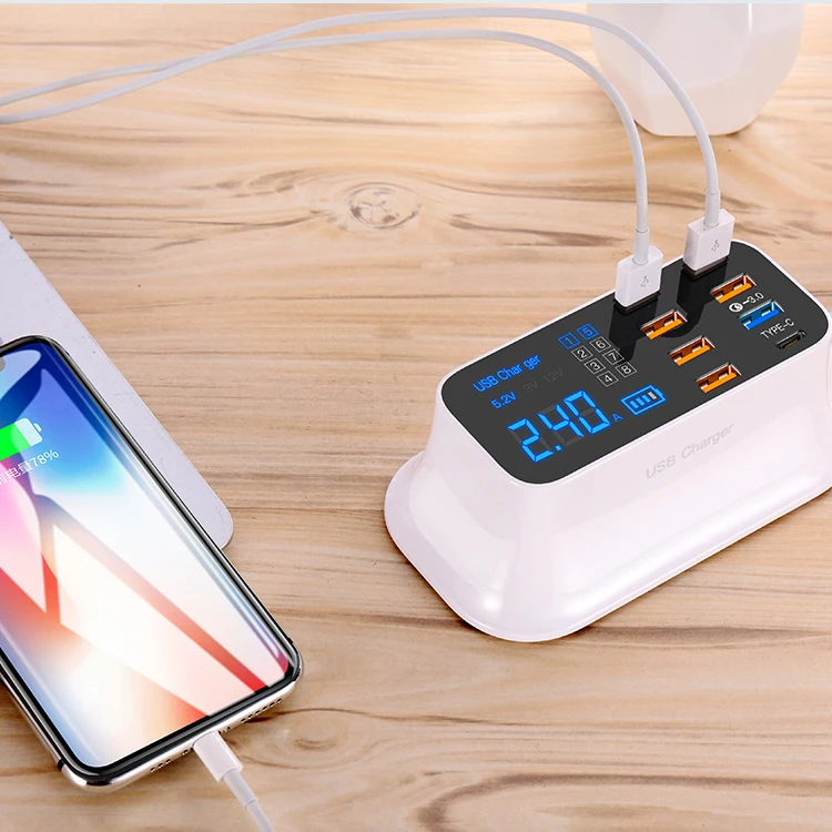 40 Вт 8 порты USB Quick Charge 3,0 светодиодный дисплей с разъемом USB Type-C PD зарядное устройство для супер быстрое зарядное устройство мобильного телефона, планшета, для зарядки
