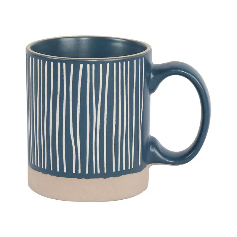 Blue New Design Geometric Pattern Straight Cup Large Capacity Coffee Cup Ceramic Coffee Cup Exposed Tire Color
