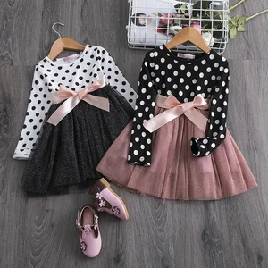 Autumn Winter Collection Fashionable Polka Dot Princess Dress Long-Sleeved One Piece Dresses for Girls