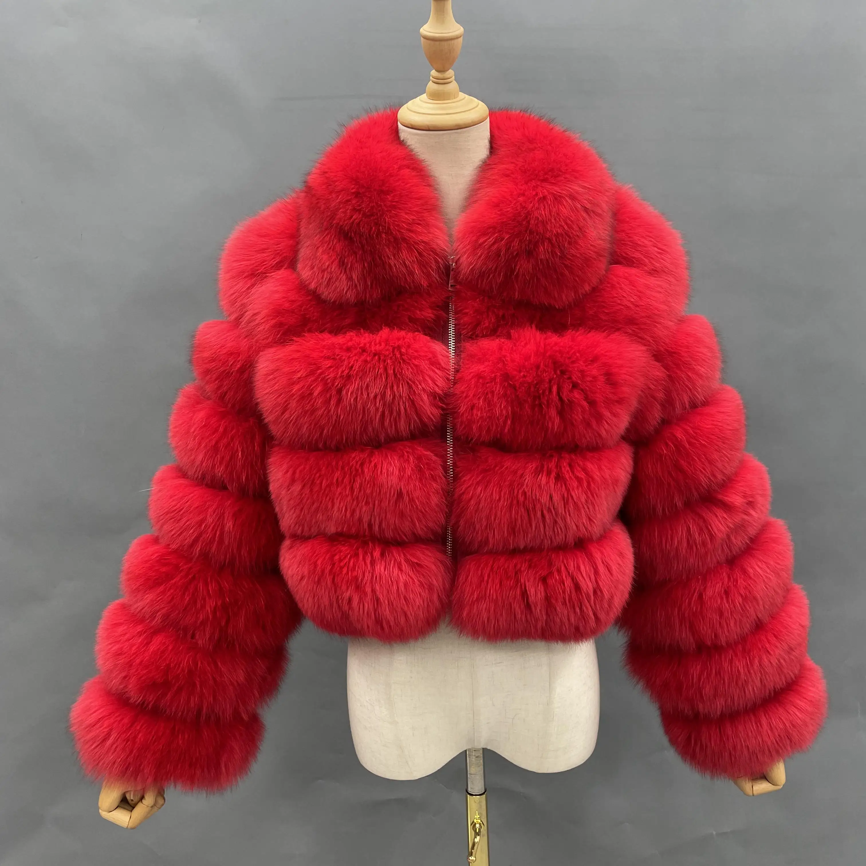 Cropped Full Length Women Jacket Real Fox Fur Coat Women