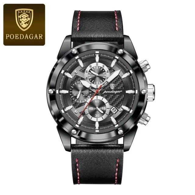 POEDAGAR 860 Fashion Classic Genuine Leather Band Clock Hardlex Dial Window Material Men aperçu 9