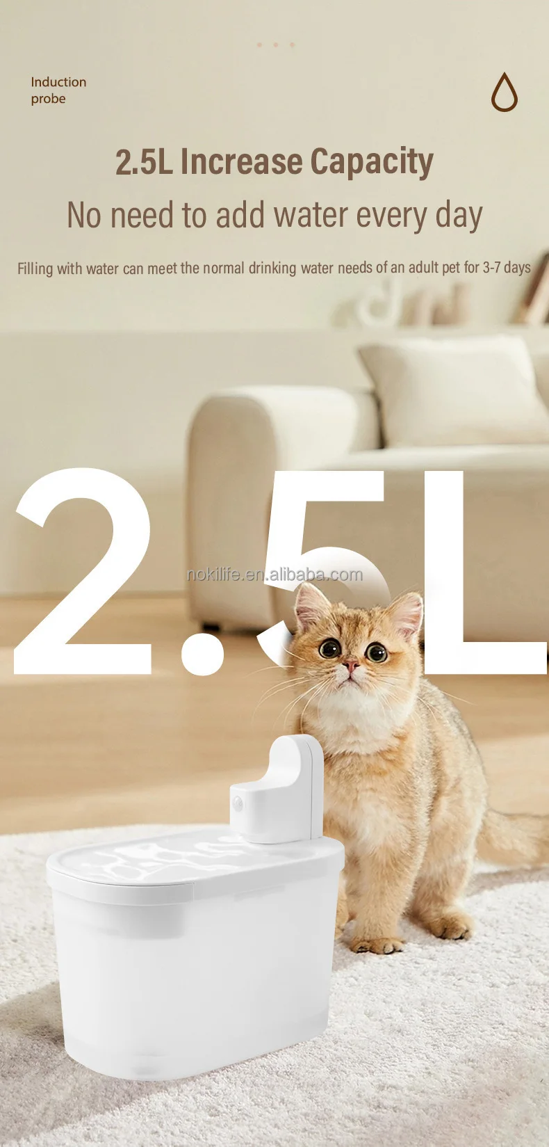 Rechargeable 2.5l Automatic Sensor Timer Pet Water Feeder Fountain ...