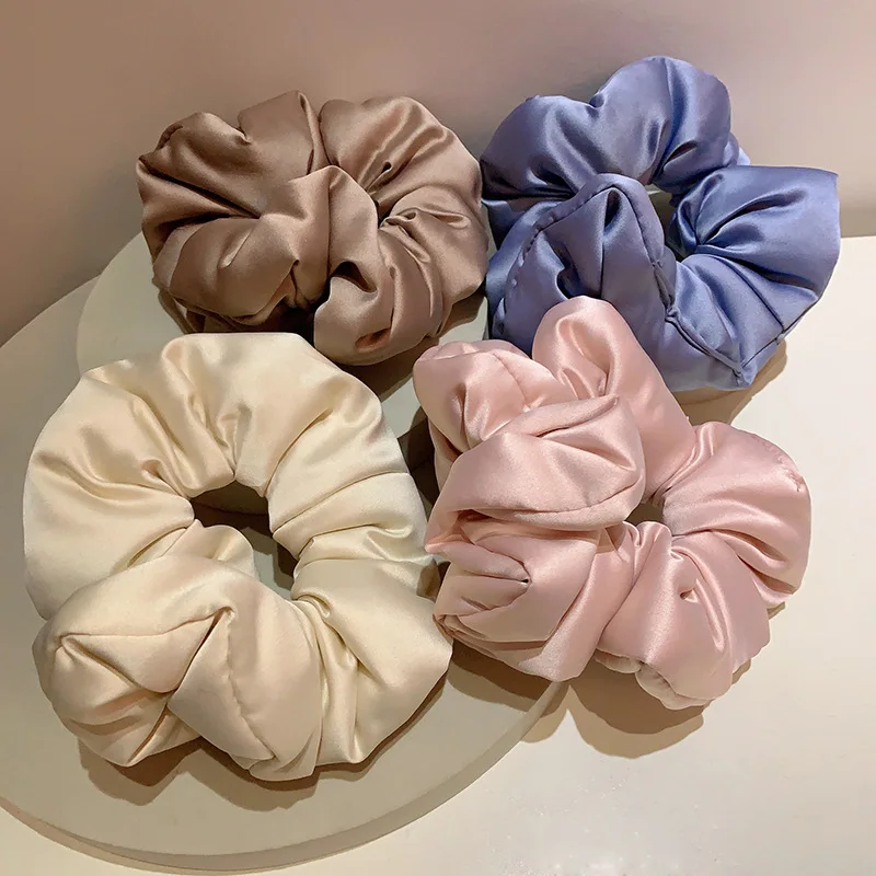 French Wide Super Soft Stain Hair Scrunchies Sweet Solid Color Padded Pillow Scrunchies Foam Filling Elastic Hair Ties Headbands