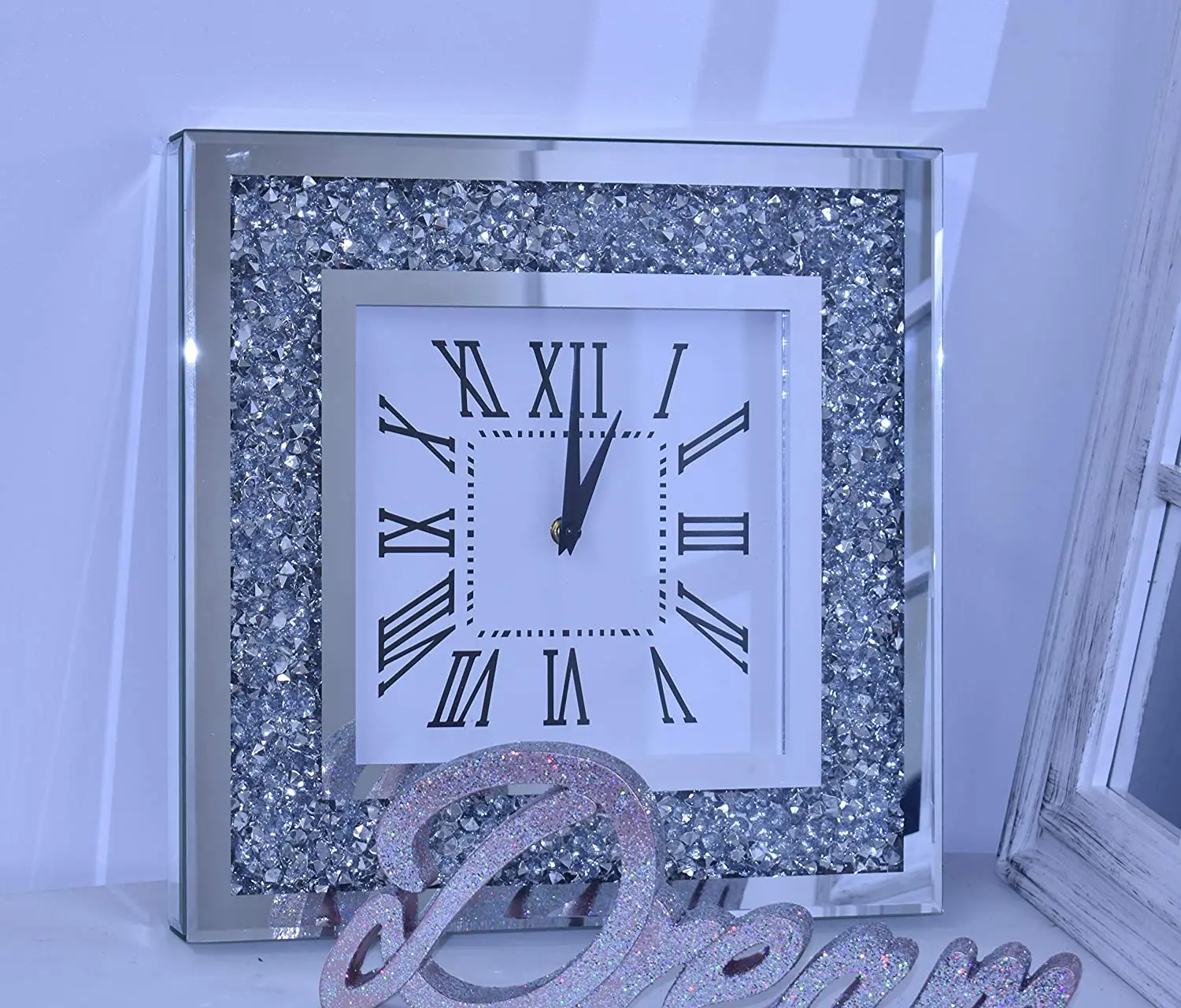 Reloj de pared silencioso, elegante, de lujo, diamante, cristal, espejo,  joya aplastada, reloj de pared Romano