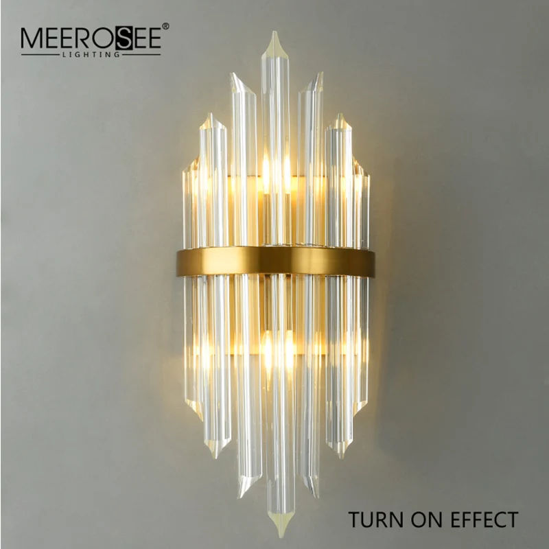 MEEROSEE New products golden finishing crystal wall lamp Bronze Wall Sconces for hotel villa home MD86727