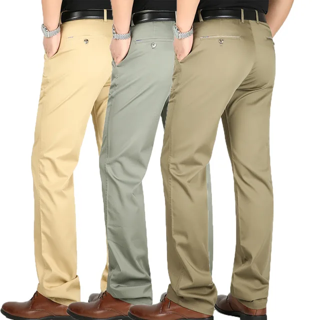 2024 summer thin men's casual pants men middle-aged men high waist non-ironing straight cylinder business break slacks