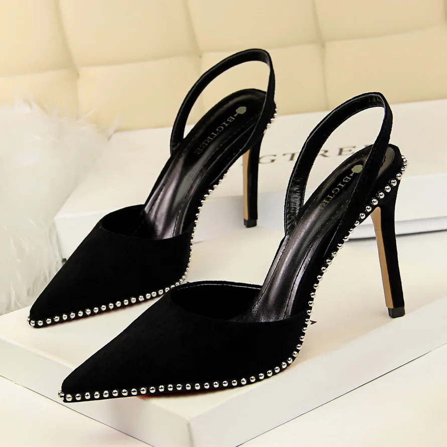 Black Red Slingback High Heels Pumps Red Bottom Shoes for Women