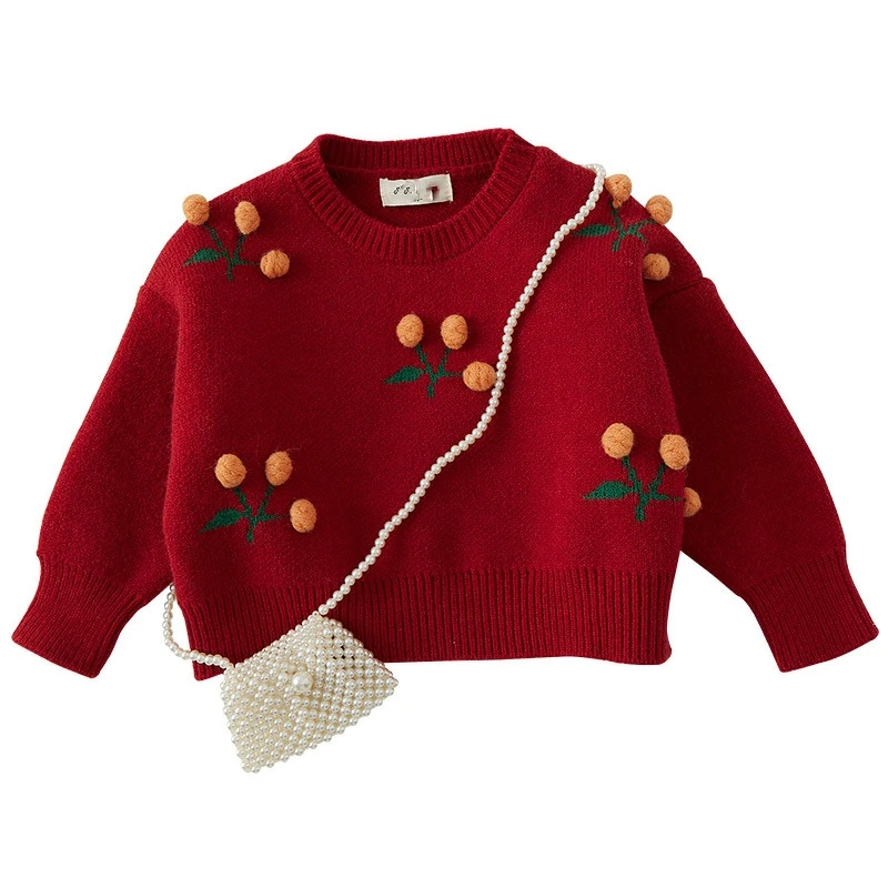 Girl cherry pullover sweater baby wear baby knit organic cotton
