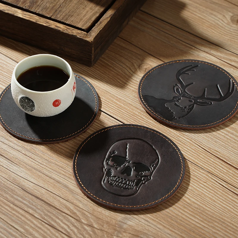 Высокое качество заказное лого бизнес-подарок из кожи с натуральным лицевым покрытием, наборы подставок из журнальный столик коврик циновка чашки Раэль теплые подставки
