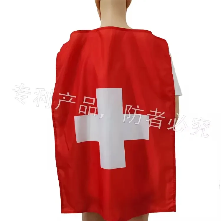 Soccer Fans Cheering Custom Color Size Switzerland National Country Flag Printed T Shirt Cape for 2026 Sports Events