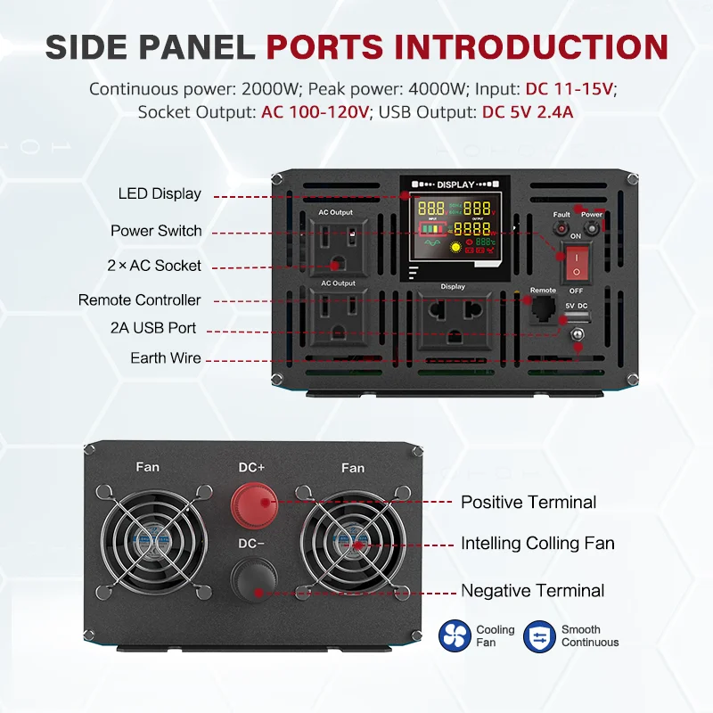 3000w 4000w 5000w Continuous Power Invertor 12v Dc to 220v Ac Pure Sine Wave Inverter With Remote Control