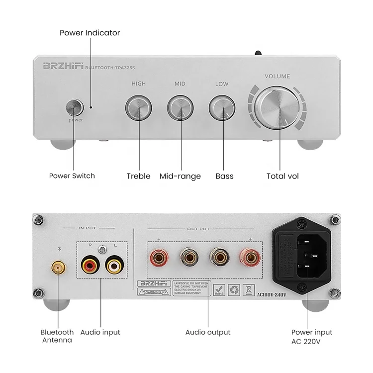 BRZHIFI Dual Core TPA3255 BT 5.0 2 Canali Alloggio in Alluminio Amplificatore Digitale Audio HiFi