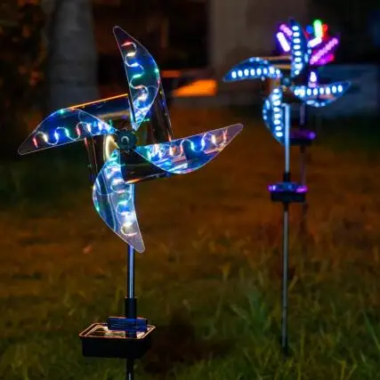 Colorful Solar Power Yard Path Street Lawn Lamp RGB Waterproof Outdoor Garden Wind Spinner Windmill LED Pinwheel Light