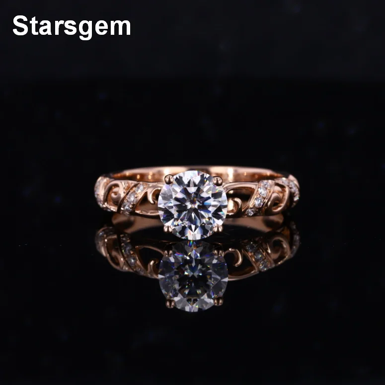 Stargems Pattern Hollow Design Real 9k 10K 14K 18K Yellow White Rose Gold Diamond Ring
