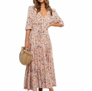 High Quality Wholesale Mid-Length Printed Jumpsuit Loose Long Skirt Exclusive Floral A-Line  Natural Waistline