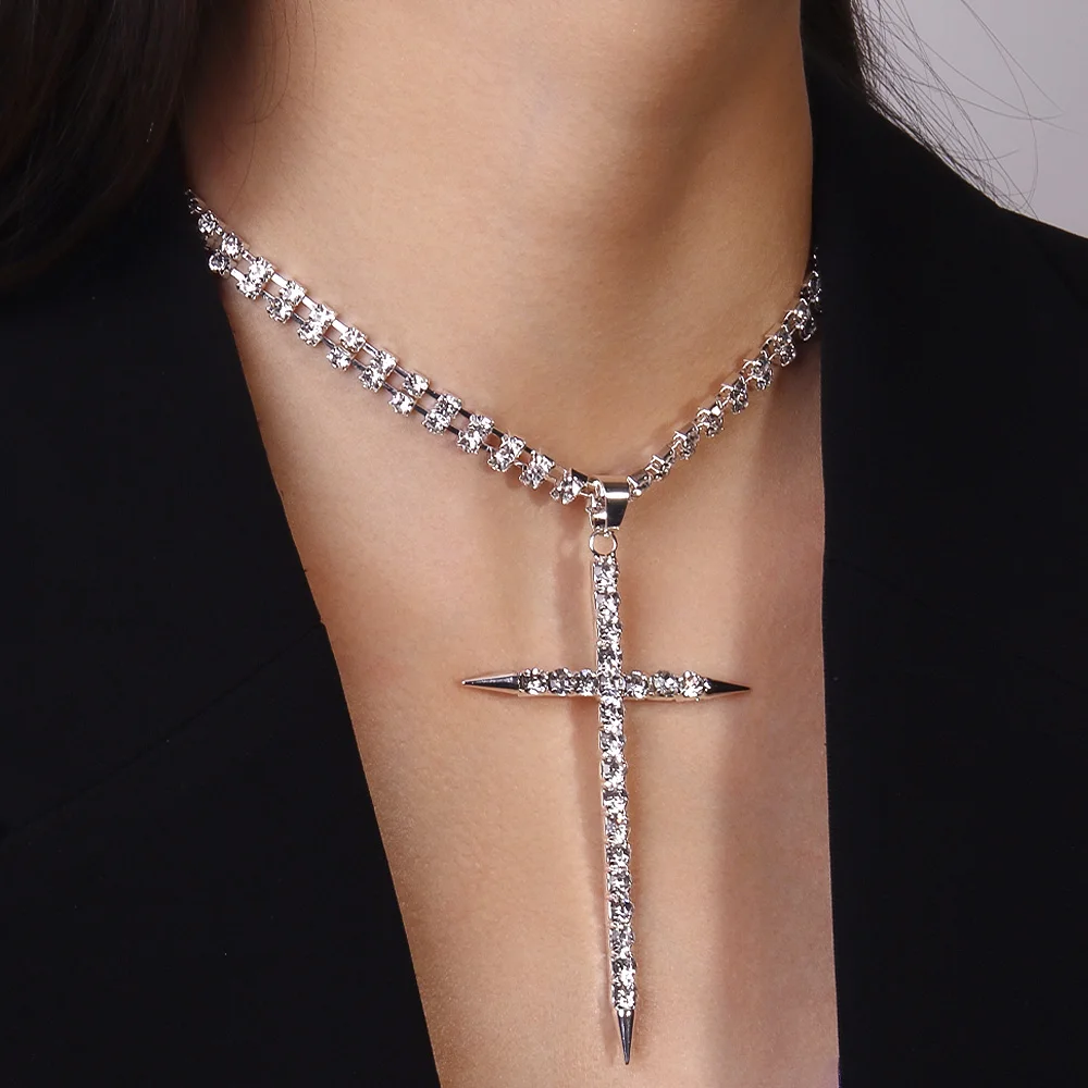 Stonefans Cross Pendant Necklace Diamond Iced Out Jesus Cross Jewelry For Women Rhinestone 6640