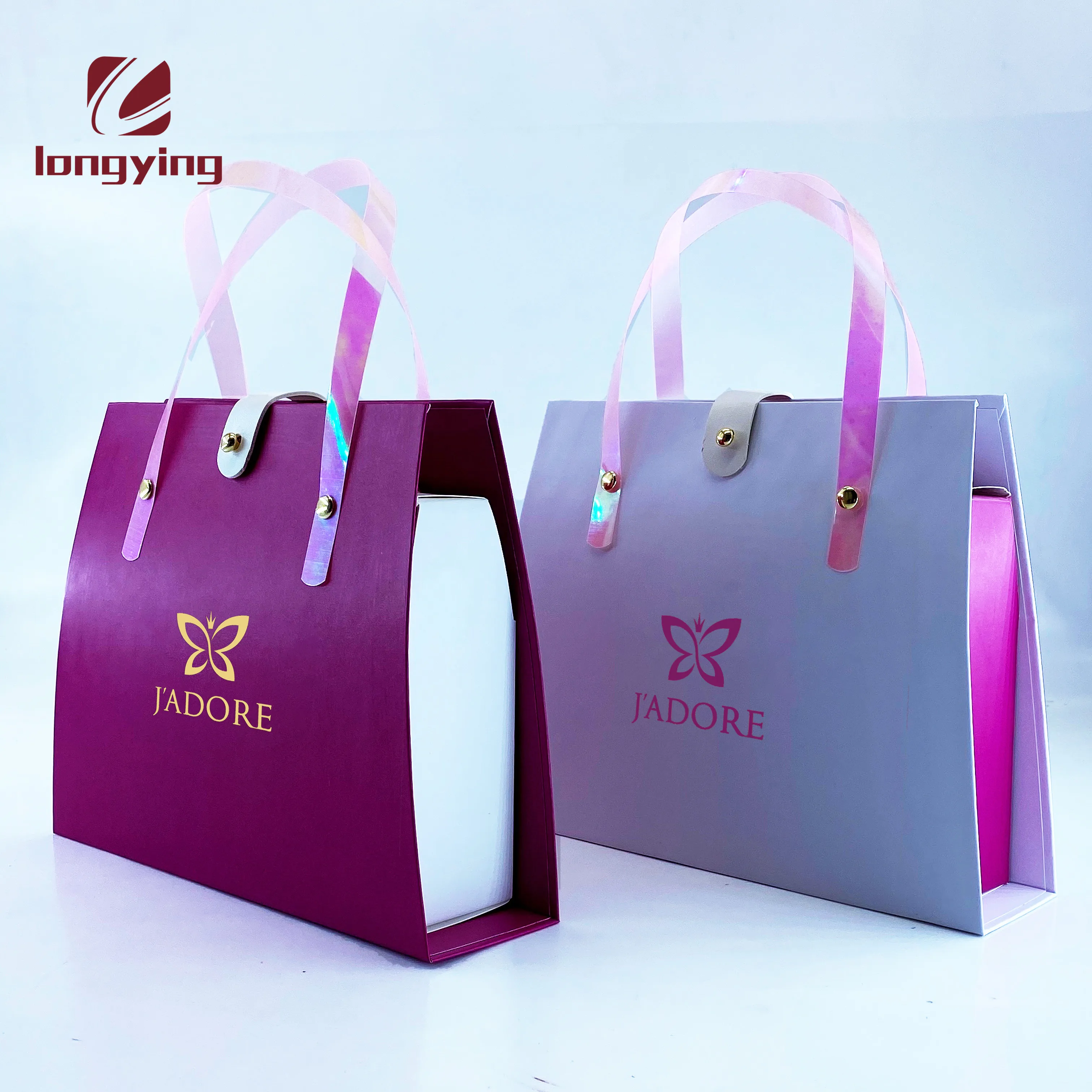 Custom Fancy Handle Pink Cardboard Boxes Folding Gift Box With Pu Belt ...